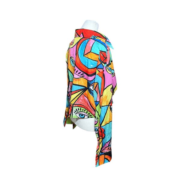 Live 4 Truth Crop Blouse Women L Colorful Funky Abstract Art Long Sleeve Picasso - Picture 6 of 10